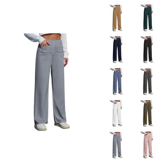 Dress Pants Women Elastic High Waist Wide Straight Leg Stretchy Slacks Business Casual Office Work Pants with Pockets