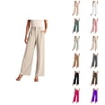 thumbnail image 1 of Dress Pants Women Elastic Waist Wide Straight Leg Flowy Business Casual Office Work Pants with Pockets Slacks for Women, 1 of 6