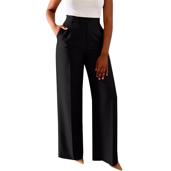 Dress Pants Women High Waist Straight Wide Leg Casual Suit Style Lounge Pants,Black S