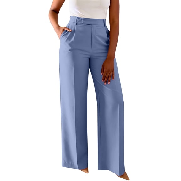 Dress Pants Women High Waist Straight Wide Leg Casual Suit Style Lounge Pants,Blue S