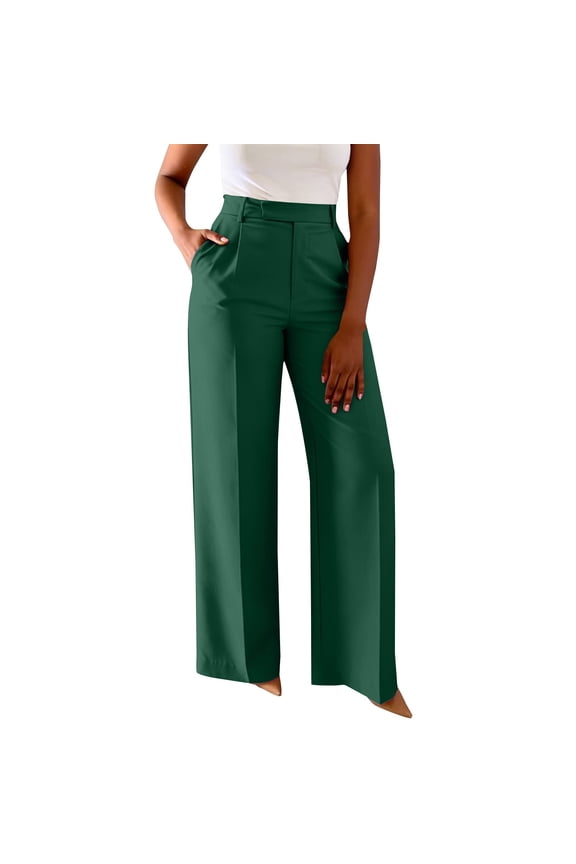 Dress Pants Women High Waist Straight Wide Leg Casual Suit Style Lounge Pants,Green 3XL