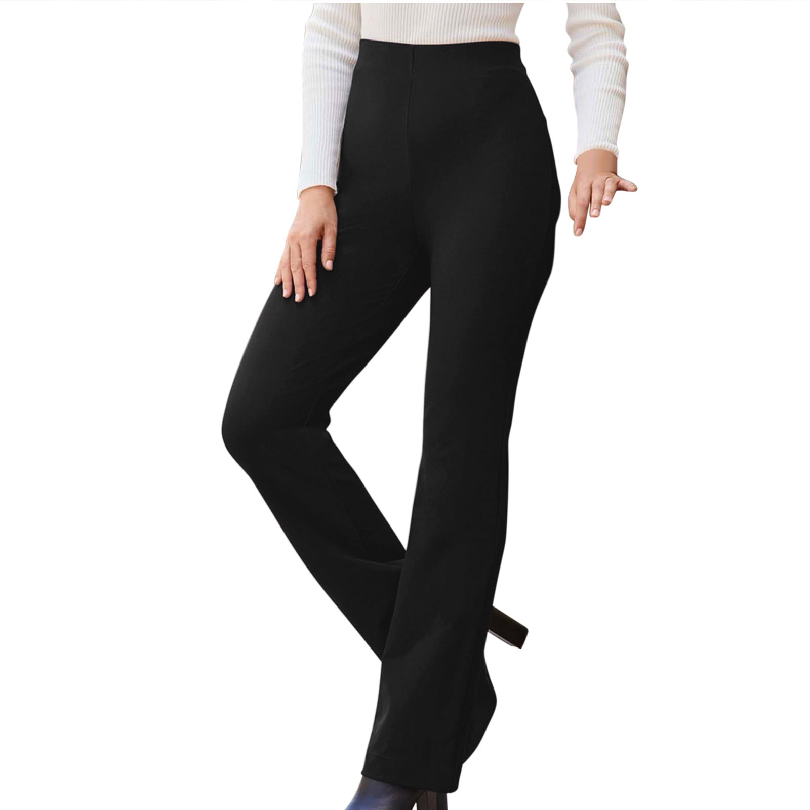 Dress Pants Women High Waisted Stretchy Pull On Pants Summer Casual Work  Pants Flare Solid Suit Trousers Black 2XL - Walmart.com
