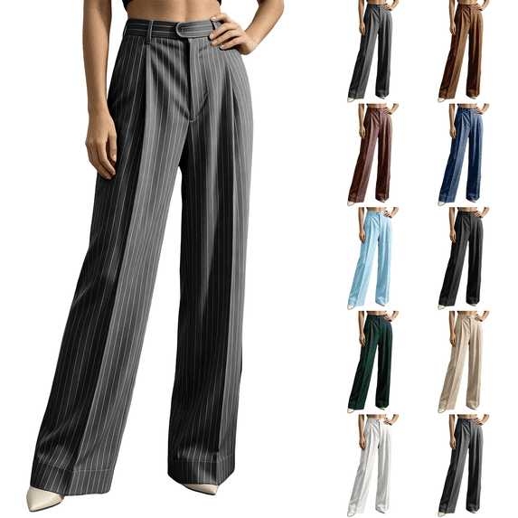 Dress Pants Women High Waisted Wide Leg Casual Stripe Trousers Breathable Stretch Business Dressy Office Pinstripe Slacks 3XL