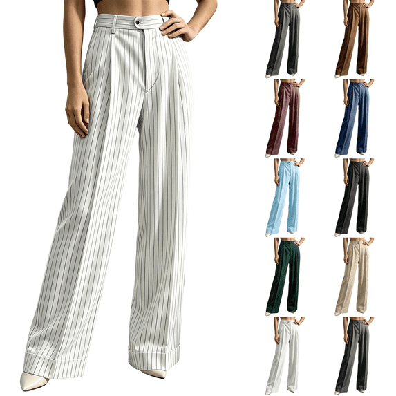 Dress Pants Women High Waisted Wide Leg Casual Stripe Trousers Breathable Stretch Business Dressy Office Pinstripe Slacks S