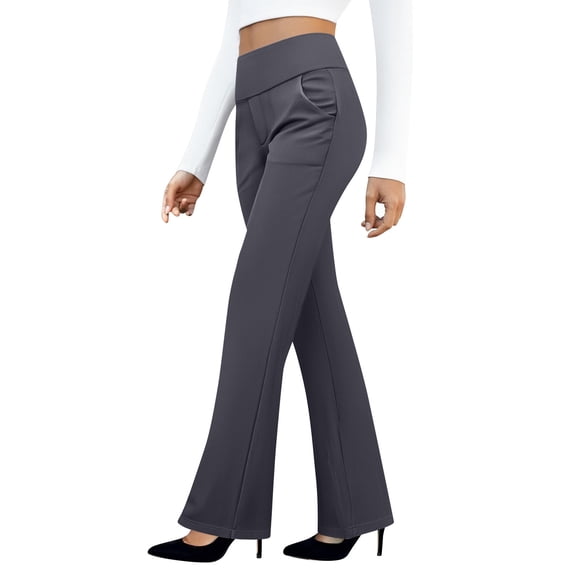 Dress Pants Women High Waisted Wide Leg Pants Elastic Waist with Pockets Soft Yoga Lounge Comfy Casual Business Office Bottoms Dark Gray 2XL