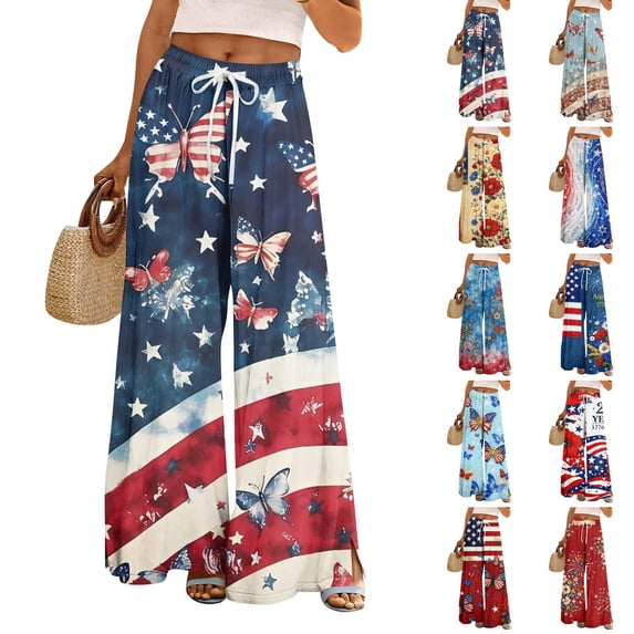 Dress Pants Women Petite High Waisted Wide Leg Summer Beach Vacation Pants Boho Lounge Casual Palazzo Trousers