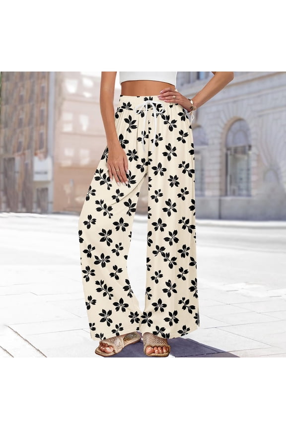 Dress Pants Women Petite High Waisted Wide Leg Summer Beach Vacation Women's Pants Boho Lounge Casual Palazzo Trousers Khaki XL