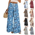 thumbnail image 1 of Dress Pants Women Petite High Waisted Wide Leg Summer Beach Vacation Women's Pants Boho Lounge Casual Palazzo Trousers White 2XL, 1 of 7