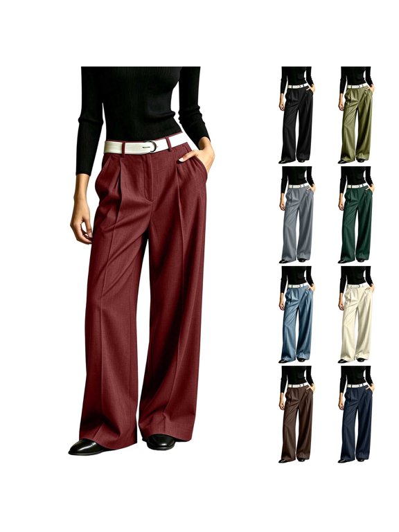 Dress Pants Women Plus Size Wide Leg Business Pants Womens Casual Office Work Trousers with Pockets S-3XL