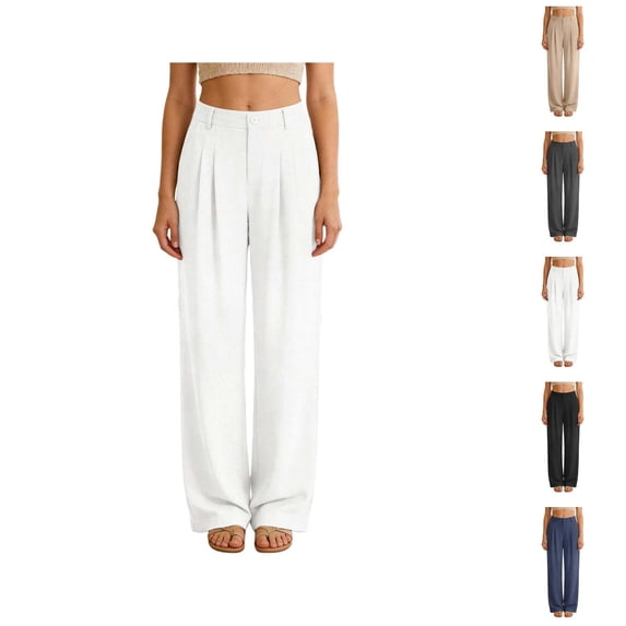 Dress Pants Women Spring Summer High Waisted Wide Leg Loose Fit Waffle Slacks Business Casual Work Pants with Pockets