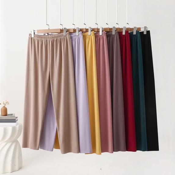 Dress Pants Women Womens Fashionable Solid Color Fleece Casual Home Elastic Waist Pajamas Pants Khaki 2Xl