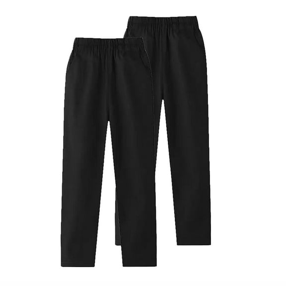 Dress Pants for Boys with Pockets 2 Pack 3-14 Years Elastic Waisted Trousers Straight Leg Teens Kids Multipack Solid School Uniform Pant