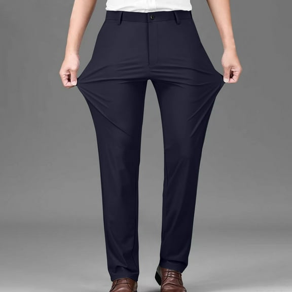 Dress Pants for Men Big and Tall Plus Size Stretchy Straight Leg Business Work Trousers Classic Solid Comfort Relaxed Golf Pant with Pockets S-5X