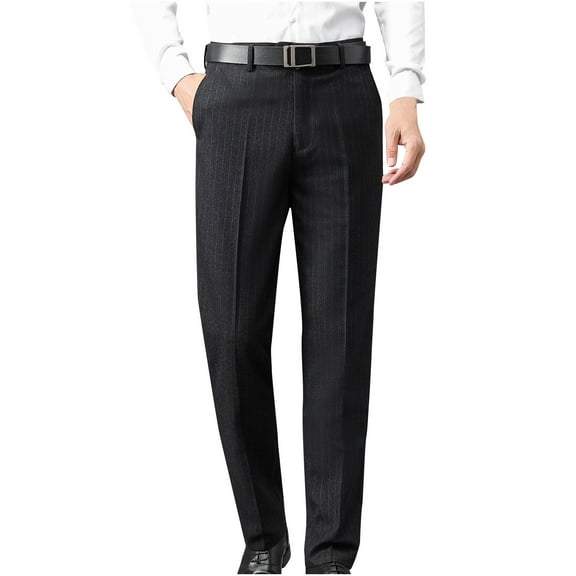 Dress Pants for Men Business Casual Straight Leg Classic Fit Chino Pants Solid Color Elastic Waist Trousers with Pockets, Black, 3XL