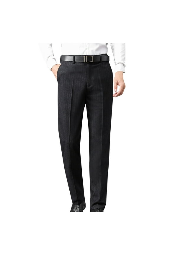Dress Pants for Men Business Casual Straight Leg Classic Fit Chino Pants Solid Color Elastic Waist Trousers with Pockets, Black, 4XL