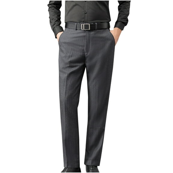 Dress Pants for Men Business Casual Straight Leg Classic Fit Chino Pants Solid Color Elastic Waist Trousers with Pockets, Gray, 2XL