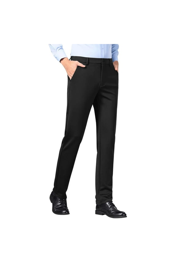 Dress Pants for Men Business Casual Straight Leg Classic Fit Suit Pants Solid Color Elastic Waist Trousers with Pockets, Black, 31