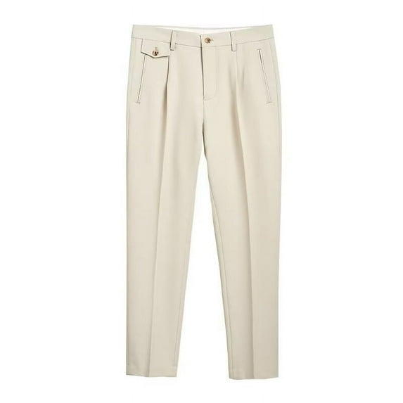 Dress Pants for Men Business Casual Straight Leg Loose Fit Chino Pants Solid Color Elastic Waist Trousers with Pockets, Beige, S