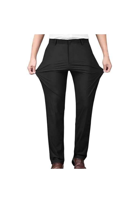 Dress Pants for Men Business Casual Straight Leg Suit Pants Flat Front Stretch Trousers with Pockets, Black, 2XL 36