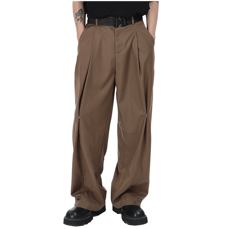 Dress Pants for Men Business Casual Wide Leg Suit Pants Solid Color Chino  Trousers with Pockets, Black, M
