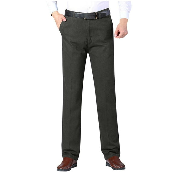 Dress Pants for Men Casual Business Straight Leg Chino Pants with Pockets Classic Fit Solid Color Suit Trousers, Gray, XL
