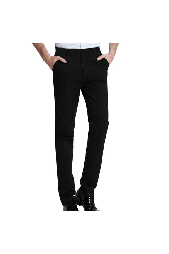 Dress Pants for Men Slim Fit Stretch Suit Pants Straight Leg Cotton Trousers with Pockets, Black, L