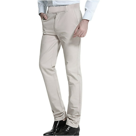 Dress Pants for Men Slim Fit Stretch Suit Pants Straight Leg Cotton Trousers with Pockets, White, 2XL