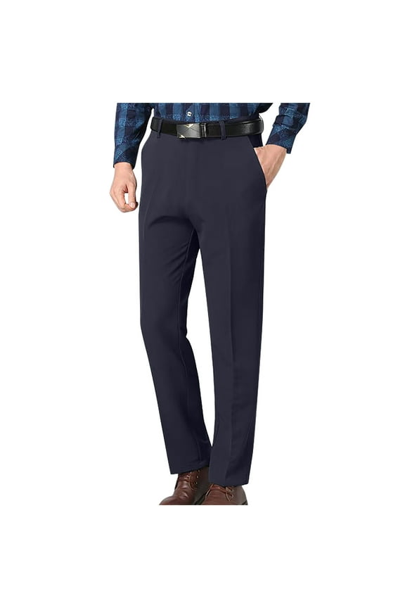 Dress Pants for Men Straight Leg Flat Front Stretch Suit Pants Business Casual Trousers with Pockets, Blue, 2XL 36