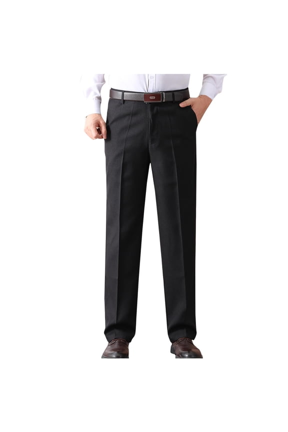 Dress Pants for Men Business Casual Chino Trousers with Pockets Straight Leg Flat Front Suit Pants, Black, M