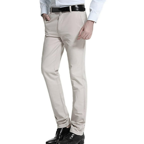 Dress Pants for Men with Pockets Business Casual Slim-Fit Straight Leg Trousers Mens Formal Solid Color Mid Waisted Office Work Pant