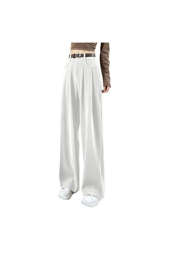 Dress Pants for Women Business Casual High Waist Button Suit Pants Loose Fit Draped Wide Leg Trouser with Belt Trendy