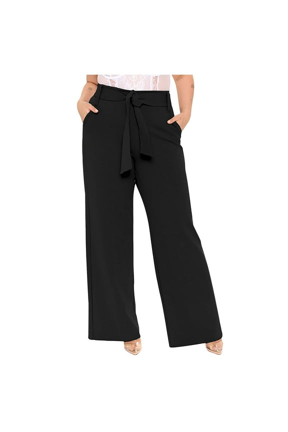 Dress Pants for Women Business Casual Wide Leg Pants with Belted High Waist Loose Fit Straight Leg Trouser Suit Pants