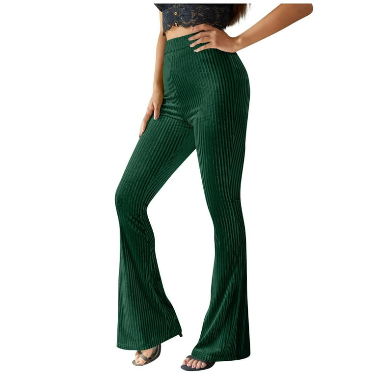 Dress Pants for Women High Waist Ribbed Flare Pants Dressy Tight Bootcut  Wide Leg Pants Office Work Lounge Trousers 