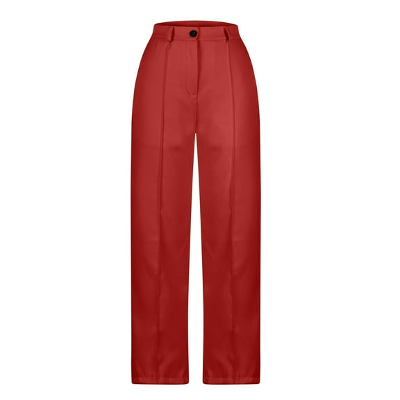 Dress Pants for Women Plus Size Elastic High Waisted Straight Wide Leg Casual Loose Business Work Pants With Pockets,Red,3XL