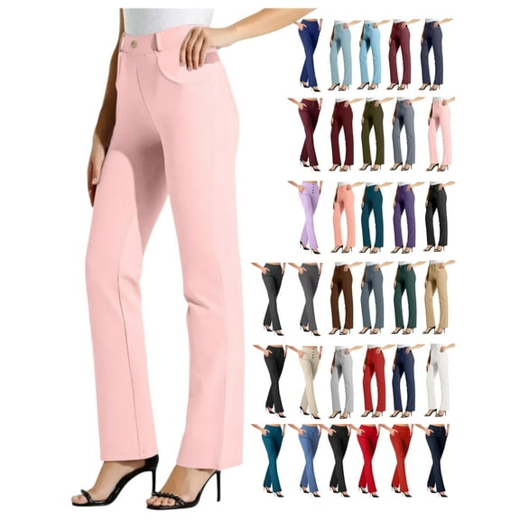 Tawop Pants for Women Trouser Work Pants Elastic Waist Pull on with Pockets Straight Womens Pants Pink L
