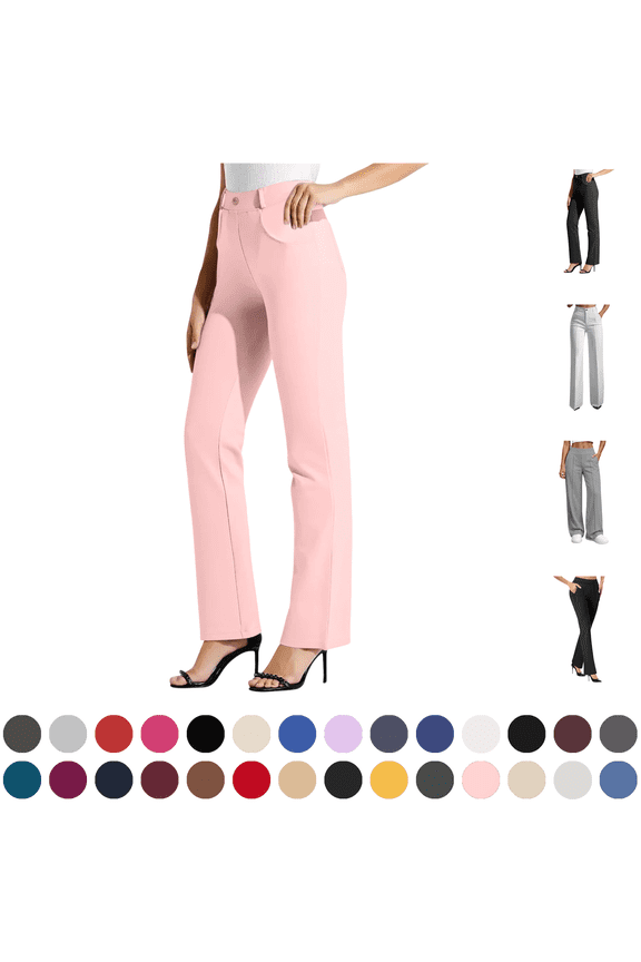 Pants for Women Trouser Work Pants Elastic Waist Pull on with Pockets Straight Womens Pants Pink L