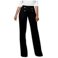 thumbnail image 1 of Dress Pants for Womens Fashion High Waist Solid Straight Flared Pull-on Work Pant Button Decor Office Trousers (Small, Black), 1 of 5