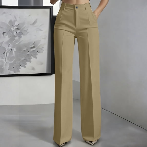 Dress Pants for Womens High Waisted Wide Leg Office Work Slacks Summer Fashion Trendy Trousers with Pockets Khaki M