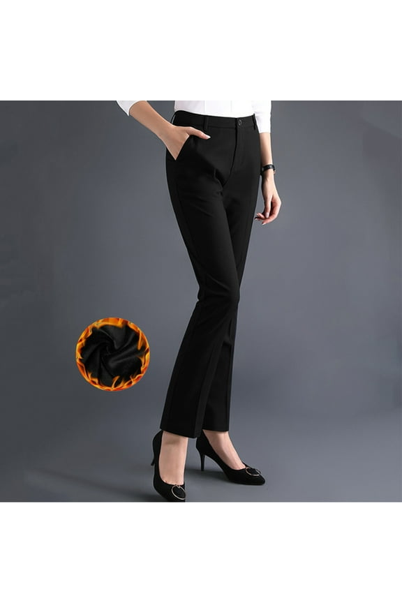 Dress Pants for Young Women Fleece Lined Business Casual Trouser Tailored Fit Wrinkle-Resistant Office Work Pants with Pockets