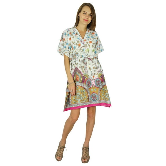 Dress Phagun Printed Caftan Maxi Nightwear Bohemian Short Cotton Kaftan