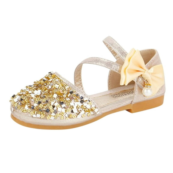 Dress Princess Shoes for Toddler Girls Kids Glitter Sequin Bow Mary Jane Low Heel Ballet Flats Wedding Party