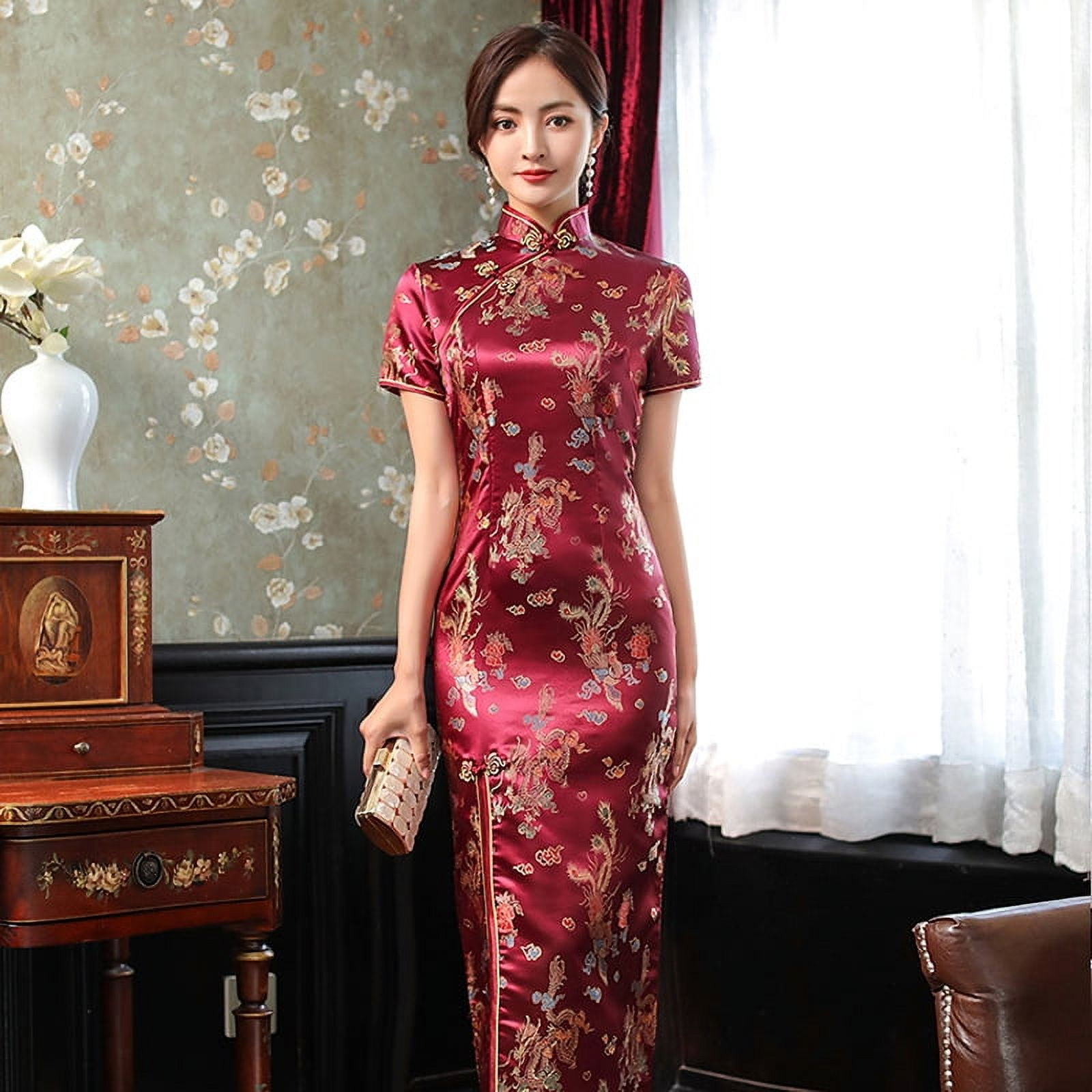 black glitter evening dress Runway Elegance – Luxury New Chinese Style Mermaid Train Gold Qipao E Brocade dragon robe trailing / 5XL (large size thin) main image 1