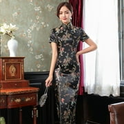 Dress Qipao Vintage Chinese National Cheongsam Dresses for Women Handmade Button Long Qipao with Dragon Print