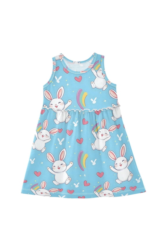 Dress Rabbit Rainbow Sleeveless Dress for Hem A-Line Casual Sundress