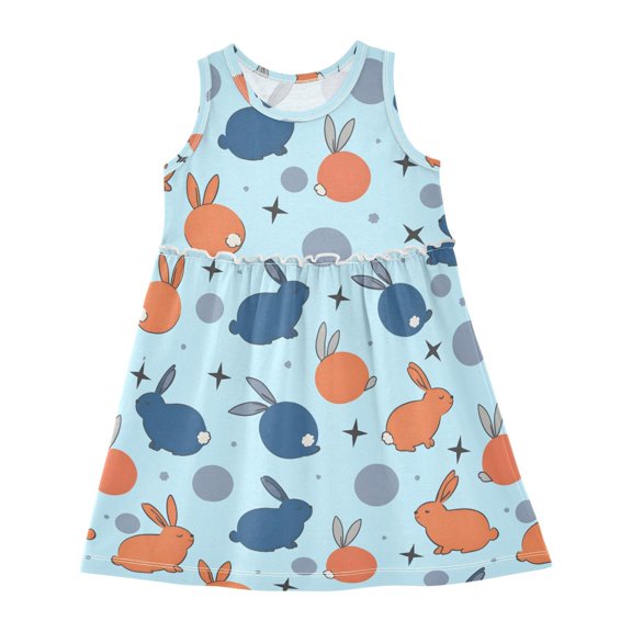 Dress Rabbit Wave Point Sleeveless Dress for Hem A-Line Casual Sundress