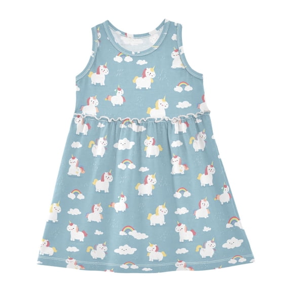 Dress Rainbow Unicorn Sleeveless Dress for Hem A-Line Casual Sundress