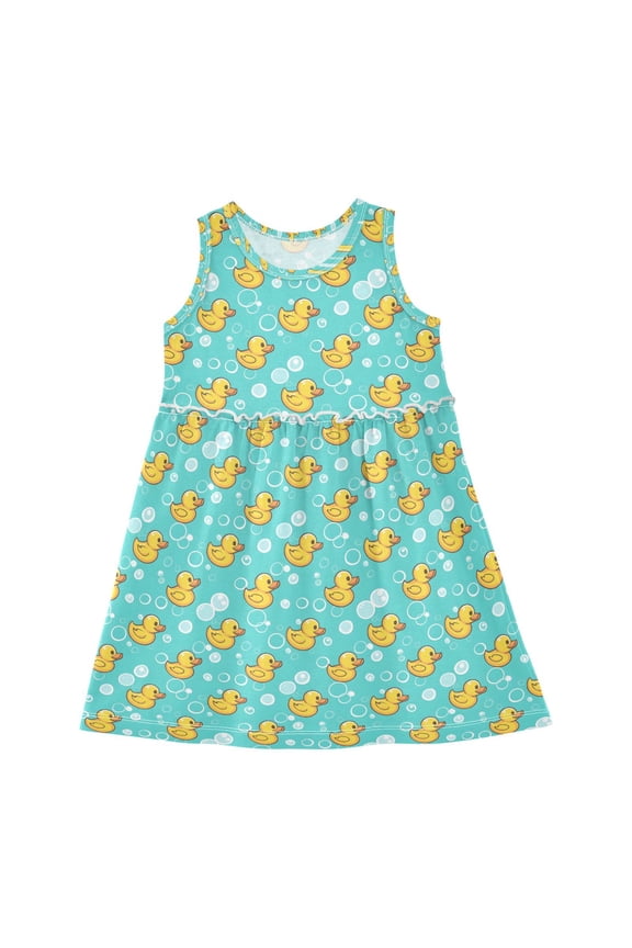 Dress Rubber Duck Bubbles Pattern Sleeveless Dress for Hem A-Line Casual Sundress