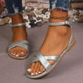 thumbnail image 1 of Dress Sandals for Women, Xunlbb Women's Fashion Casual Wrap-Around Elastic Outer Wear Spring And Summer New Breathable Flat Beach Sandals(Silver,Size:39), 1 of 6