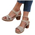 thumbnail image 1 of Dress Sandals for Women 2025 Boho Beach Casual Leather Platform Block High Heel Dressy Sandals Ladies, 1 of 8