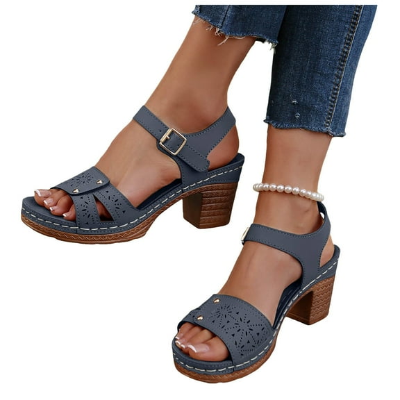 Dress Sandals for Women 2025 Boho Beach Casual Leather Platform Block High Heel Dressy Sandals Ladies